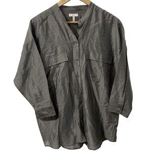 Joie Shirt Womens Large Gray Button Up Top Pockets‎ Barrel Cuff Casual Modern